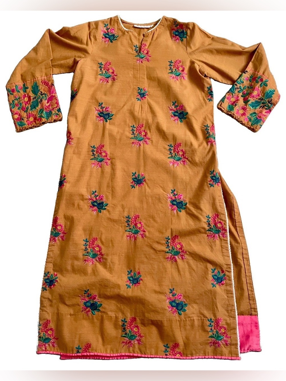 AMMARA KHAN Floral Embroidered Caftan Tunic Size Small
